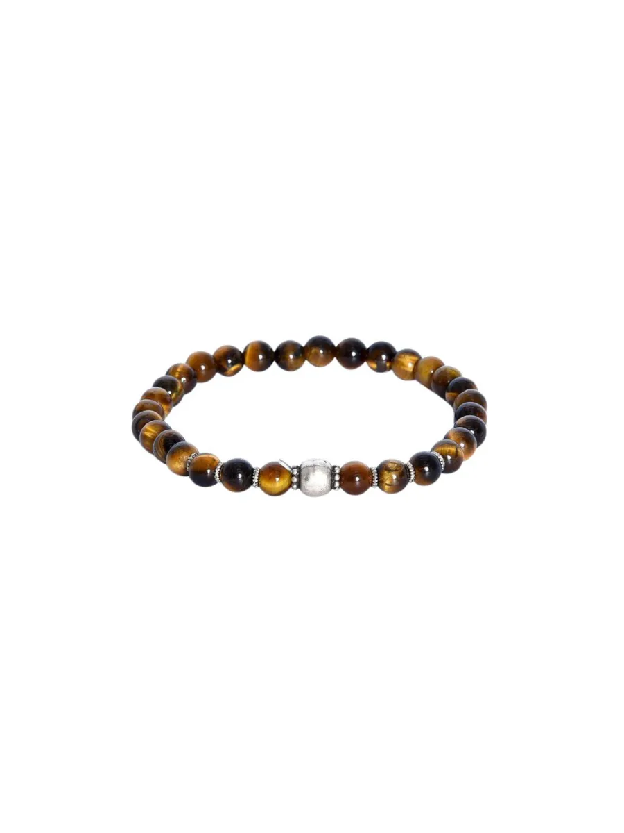 Addicted2 Βραχιόλι 'NIRVANA bracciale artigianale in argento 925 e pietre tonde, occhio di tigre giallo'