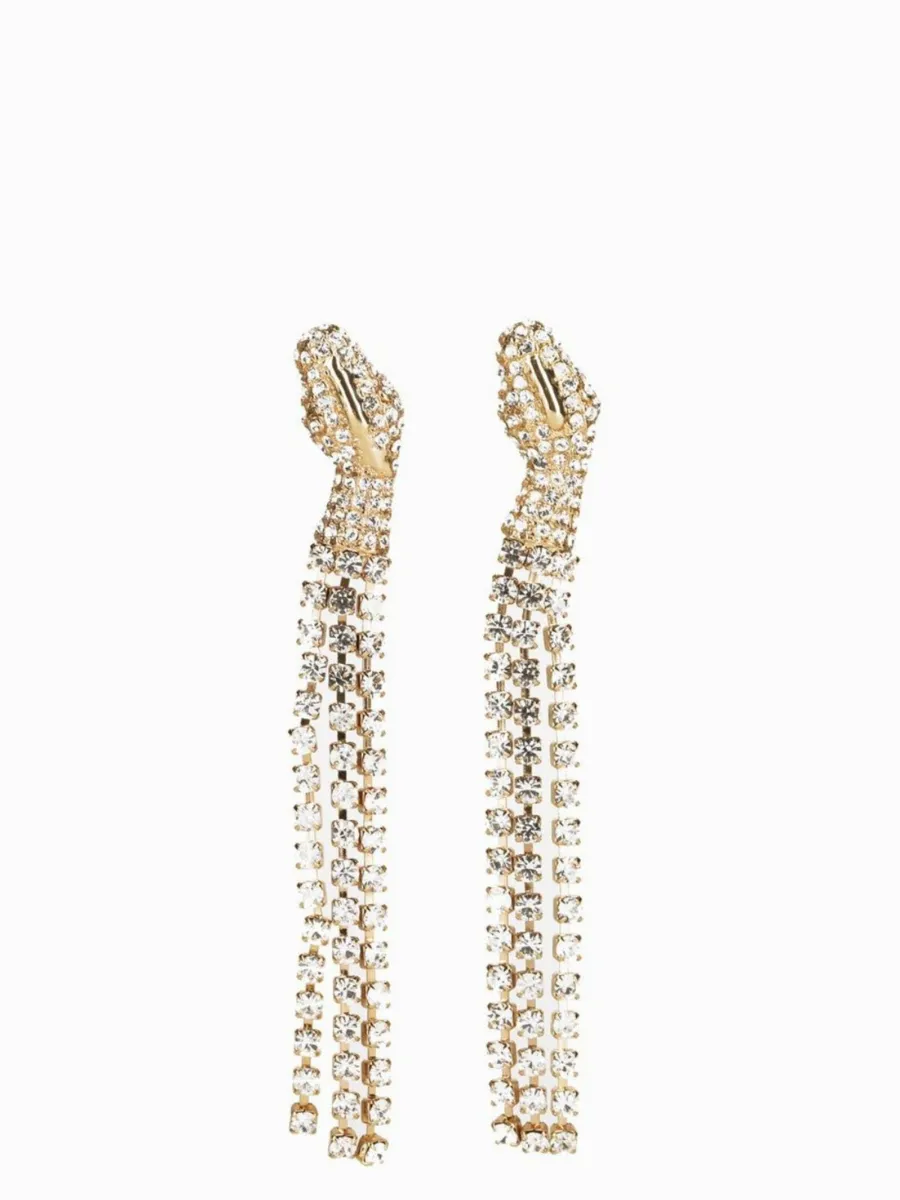 Addicted2 Σκουλαρίκια 'Thuban orecchini serpente placcate oro con cascate di strass'