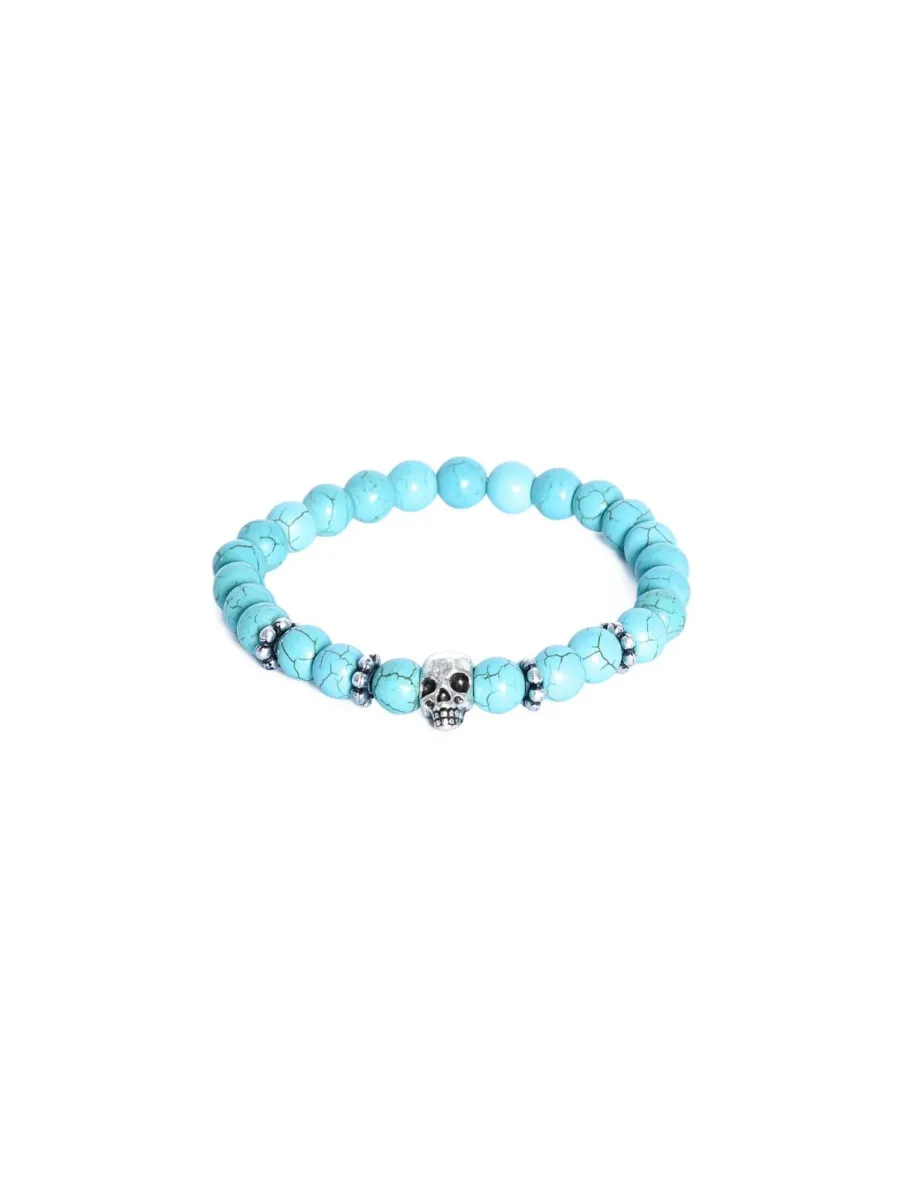 Addicted2 Βραχιόλι 'ZOE bracciali artigianale in argento 925, con teschio in argento & pietre tonde in pasta turchese'