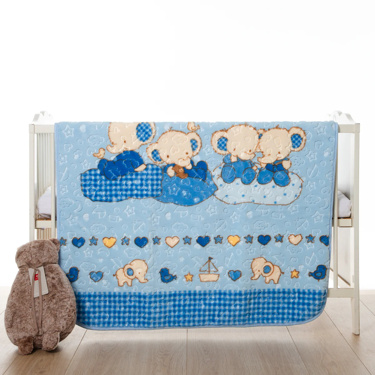 Κουβέρτα Bebe Soft Vison 100x120cm Elephants Dark Blue
