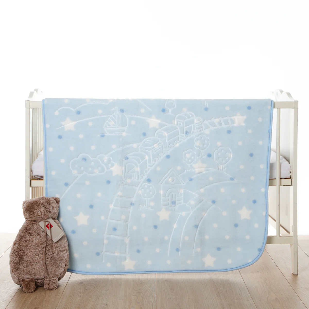 Κουβέρτα Bebe Soft Vison 100x120cm Train Light Blue