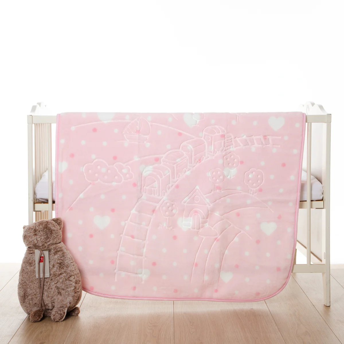 Κουβέρτα Bebe Soft Vison 100x120cm Train Light Pink