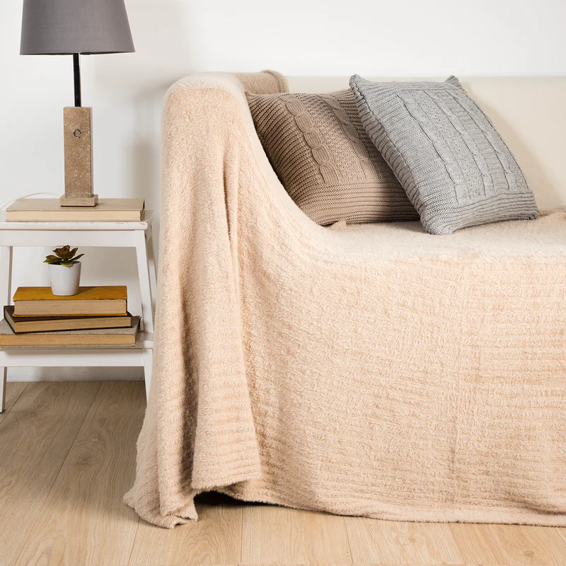 Blanket Knitted With Soft Texture Beige 130x170cm.