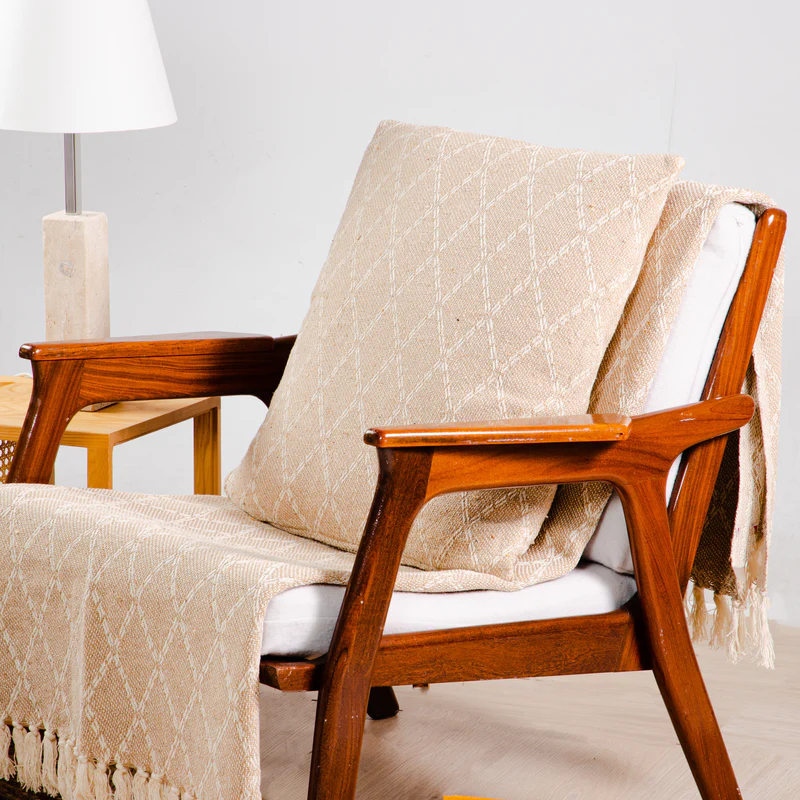 CUSHION BOHO NATURAL RHOMBUS BEIGE 50X50CM.