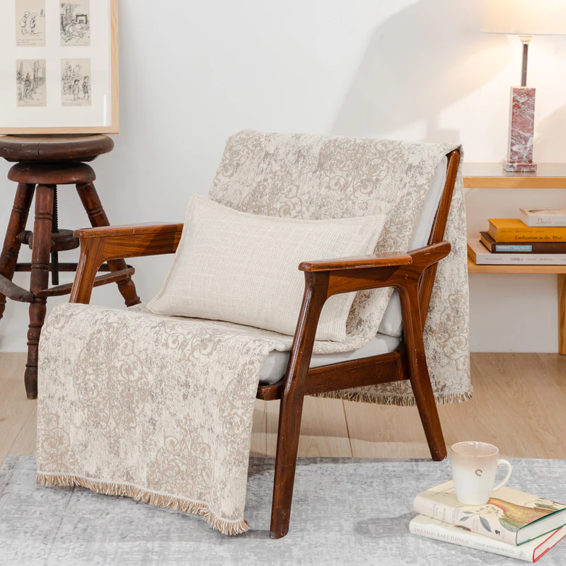 Throw Armchair Pied De Poule Ciel 170x170cm.