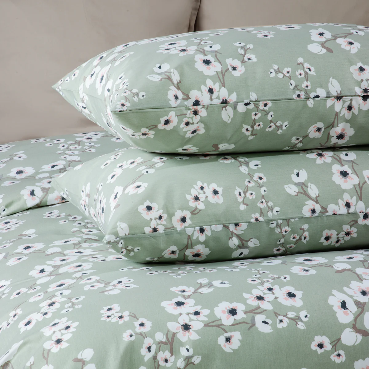 Ζεύγος Μαξιλαροθήκες Green Flowers Αναδίπλωση 50x75