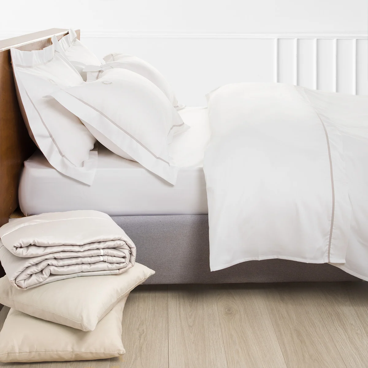 Σετ Σεντόνια King Size 300TC Hotel Line White-Grey 270x290