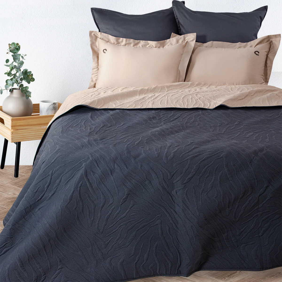 Κουβερλί King Size Washed Micro Anthracite - Beige 240x260εκ.