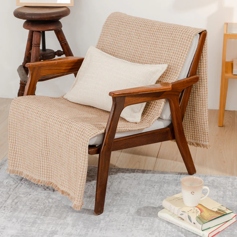 Throw Armchair Pied De Poule Ciel 170x170cm.