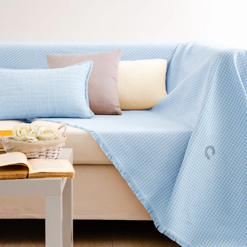 TWO-SEATER PIED DE POULE CIEL THROW 170X260CM.