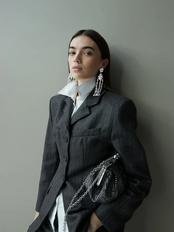 Σκουλαρίκια με κλιπ · Ασημί · Μέταλλο, Γυαλί