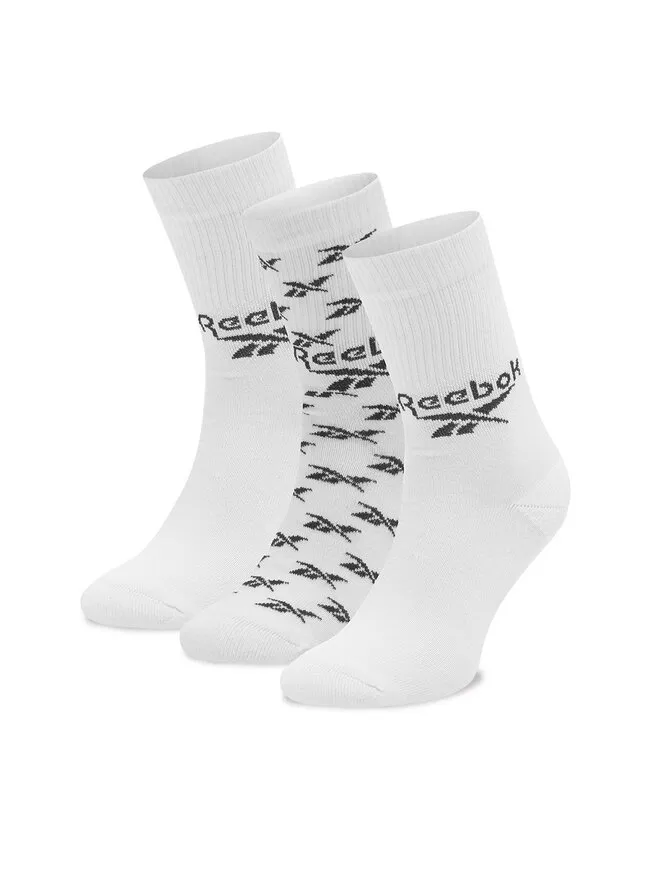 Reebok Σετ 3 ζευγάρια ψηλές κάλτσες unisex · Λευκό