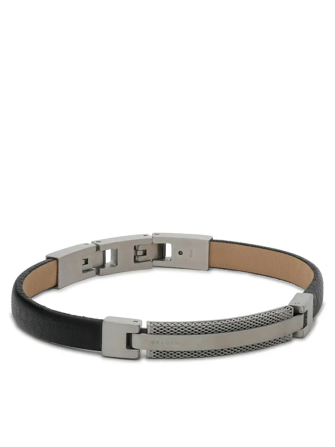 Skagen Βραχιόλι · Μαύρο · Φυσικό δέρμα grain leather, Ανοξείδωτο ατσάλι