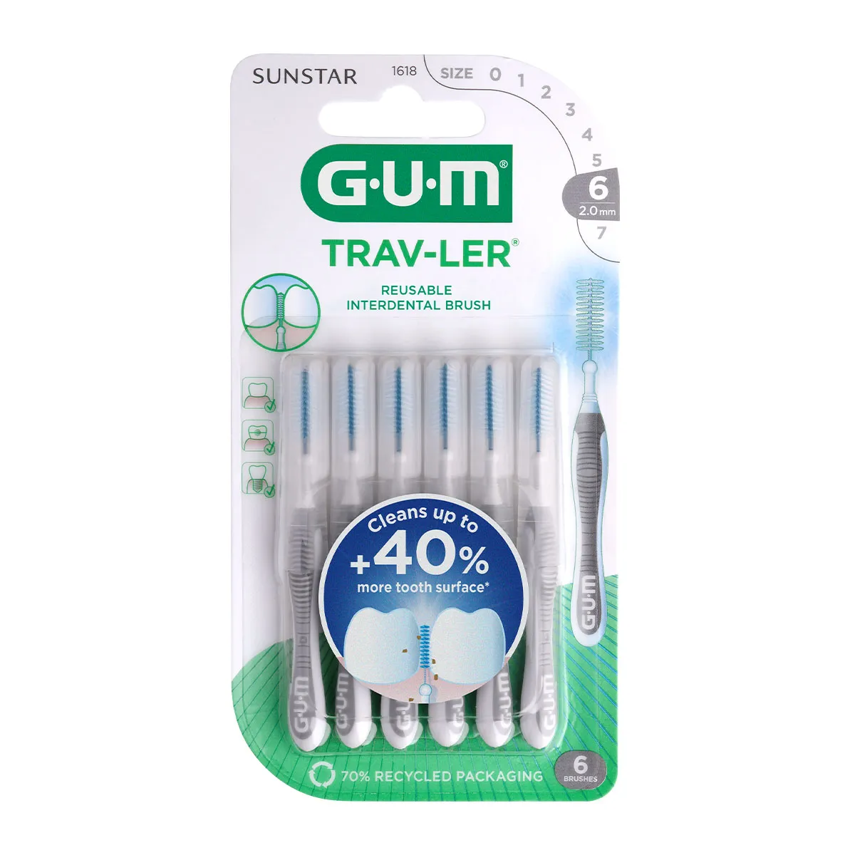 Interdental Brush 1618 Trav-Ler 2,0 Cylindrical (Grey)