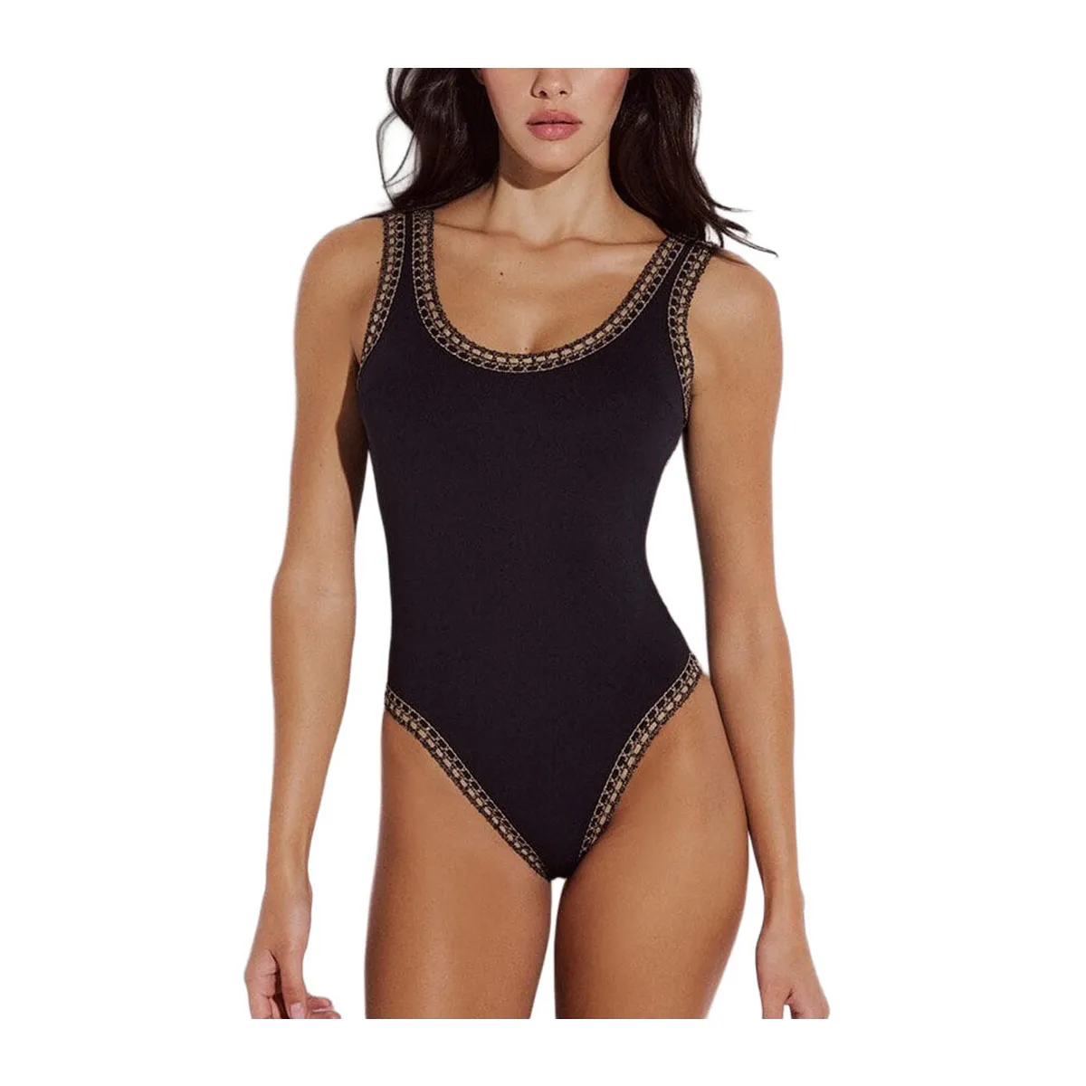 One-piece swimsuit with crocheted lace