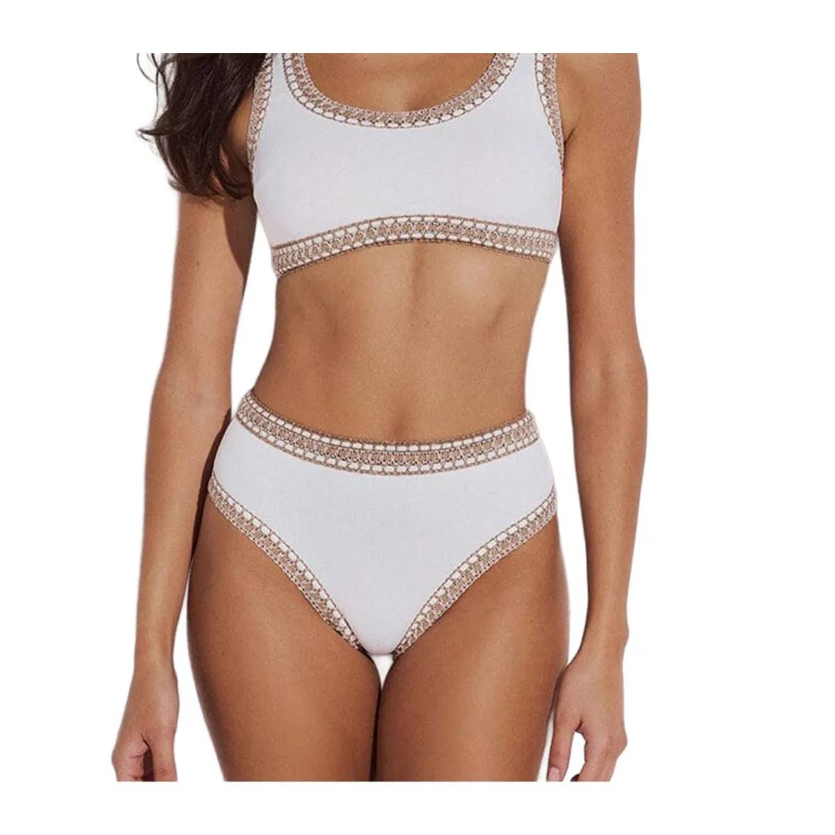 High-waisted bikini briefs with crochet lace