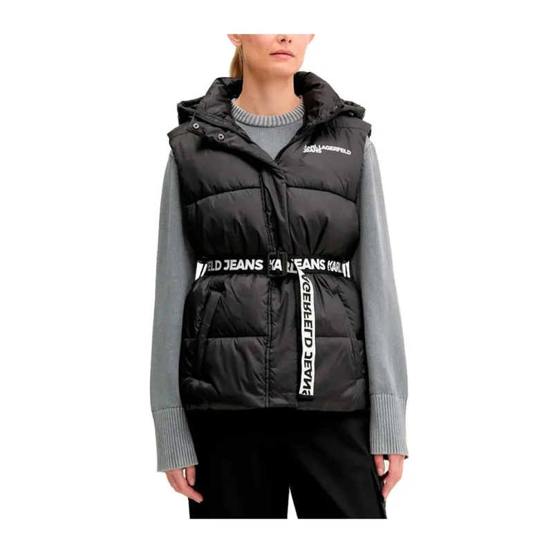 Sleeveless puffer jacket with belt