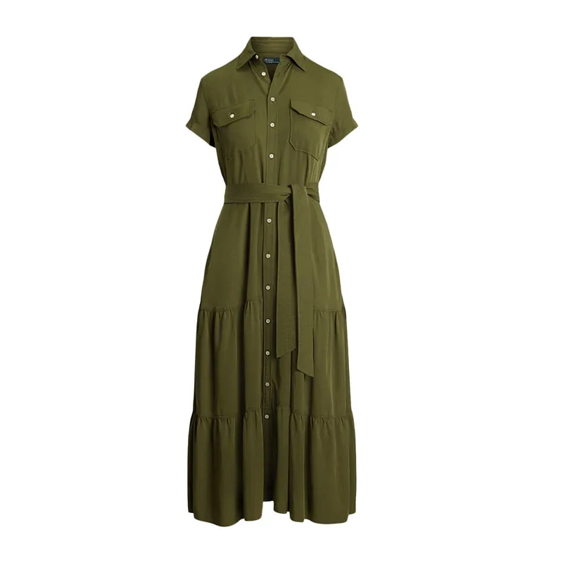 Belted Tiered Shirtdess