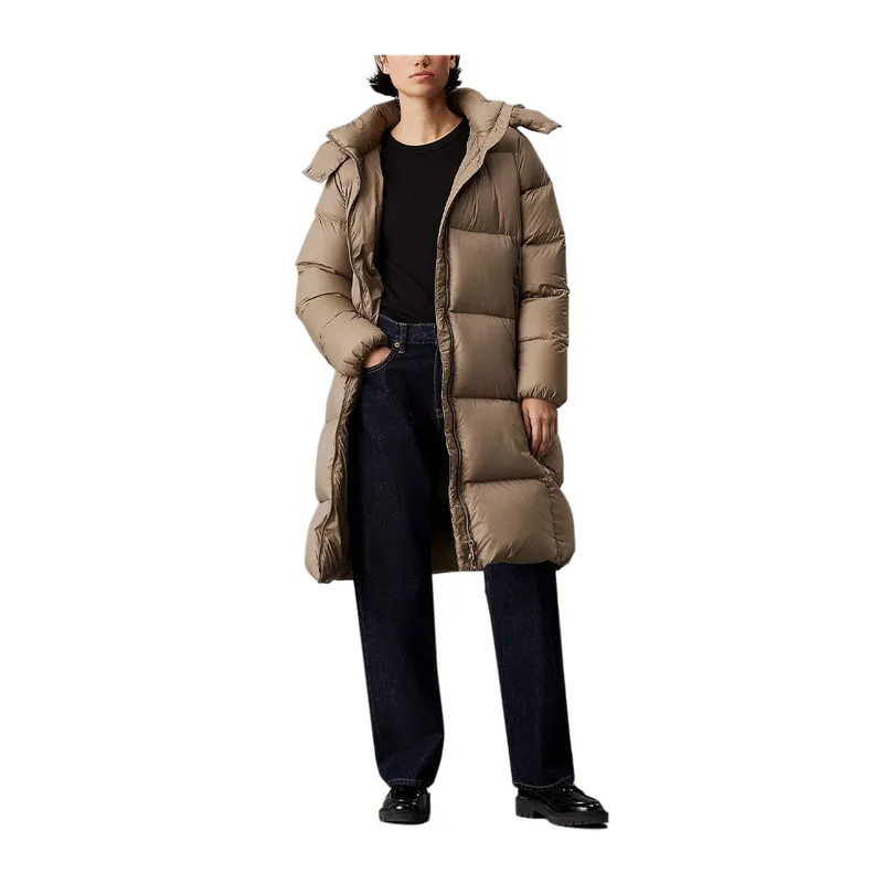Long quilted jacket with hood