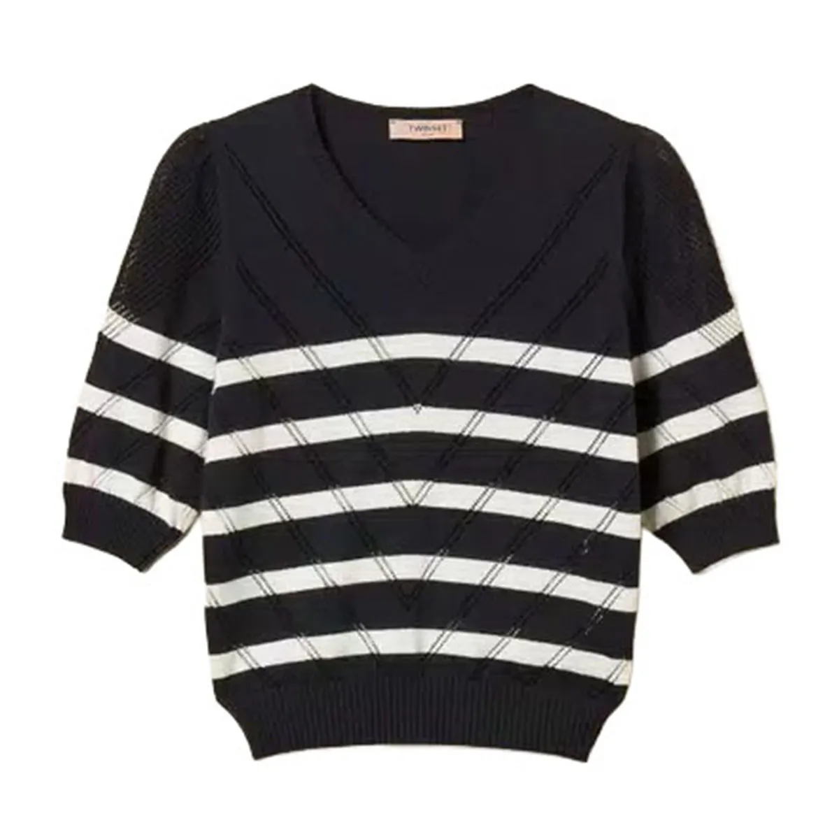 Women's short-sleeved cotton and cashmere sweater