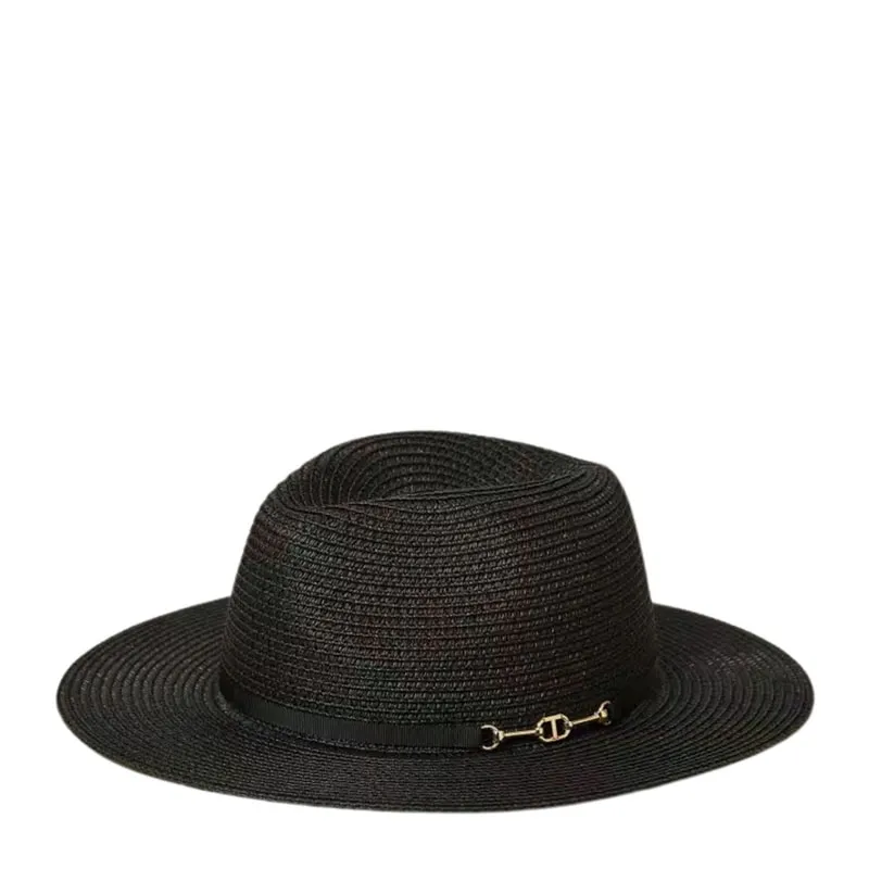 Wide brim straw-like hat with gros-grain ribbon