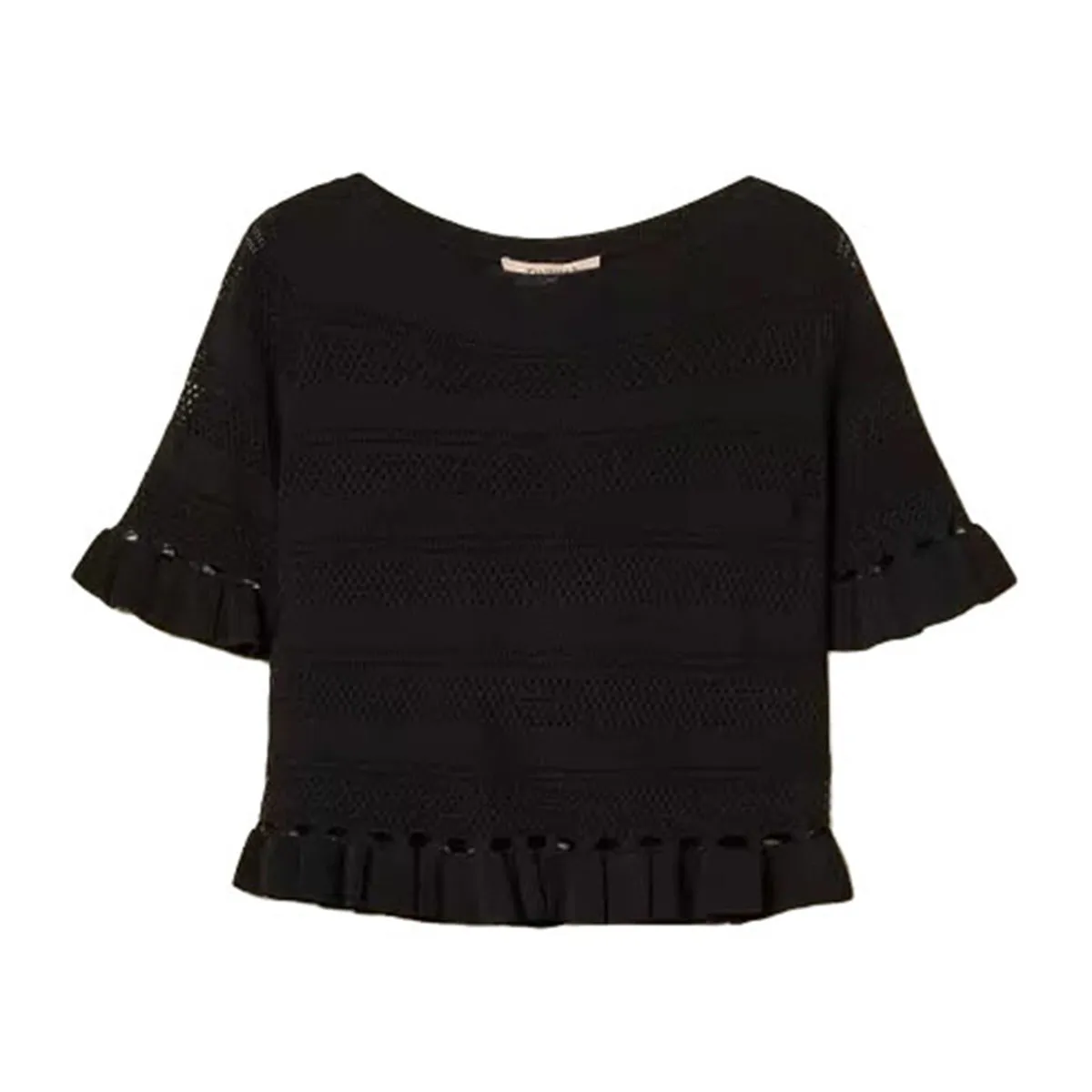 Women's short-sleeved knitted sweater with ruffles