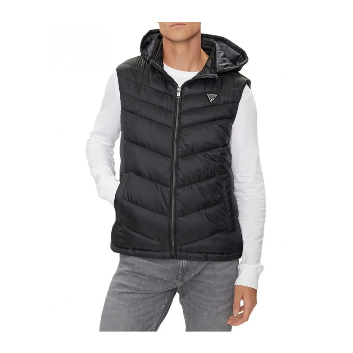 Sleeveless jacket with small triangular logo