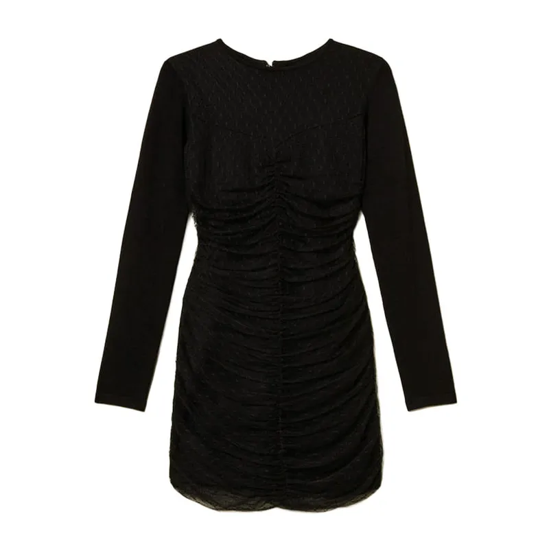 Short knitted dress with tulle