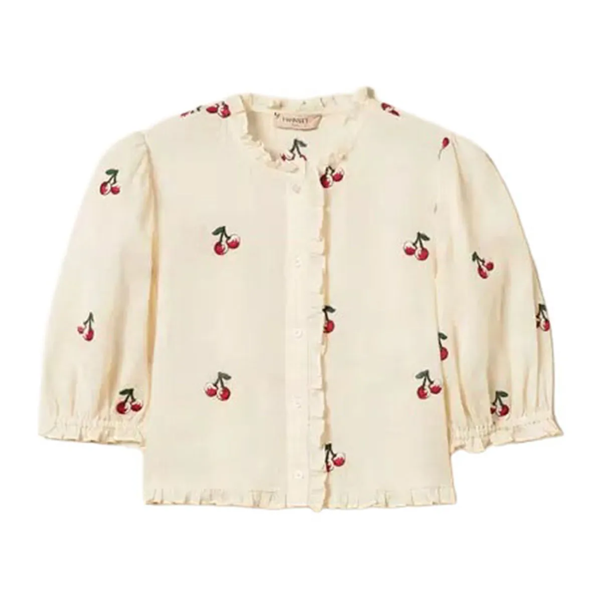Ramie shirt with cherry embroidery