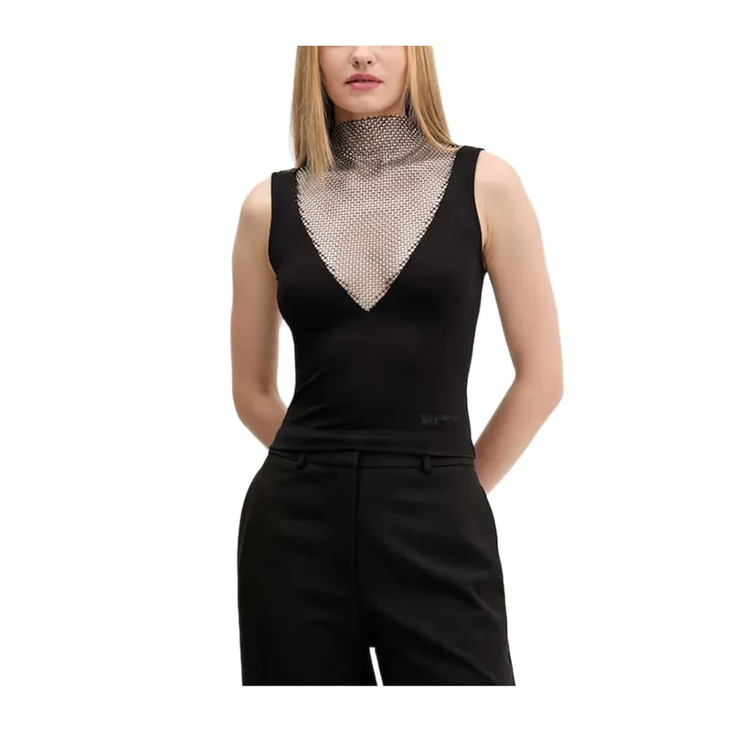 Sleeveless top with rhinestones
