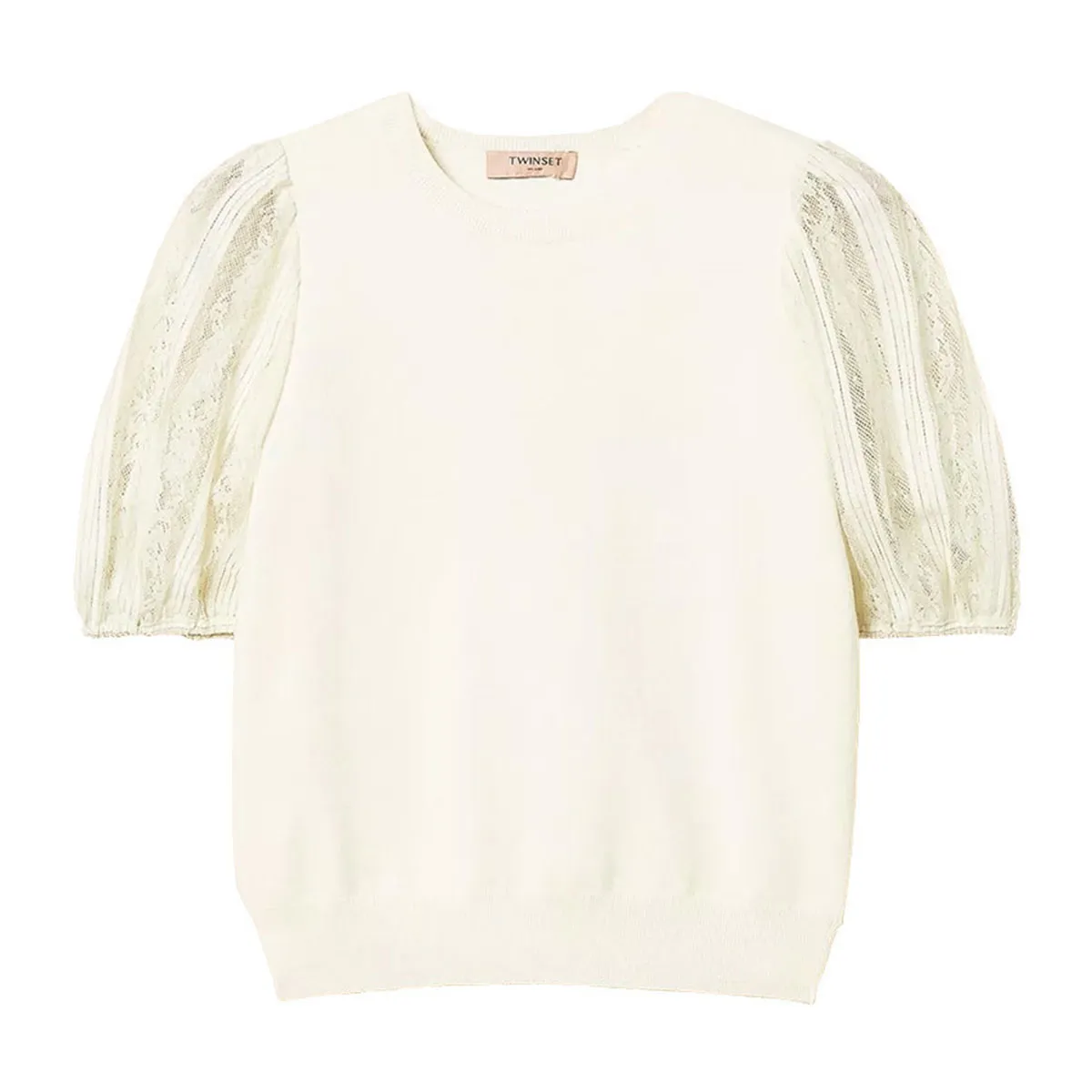 Women's short-sleeved sweater with lace
