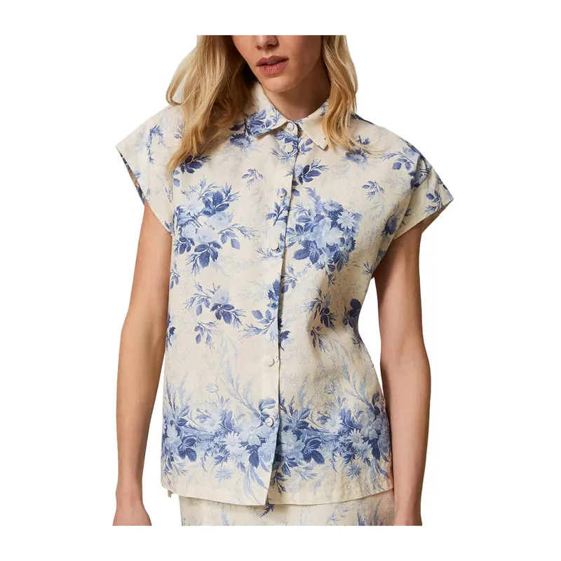 Womens linen shirt with floral print