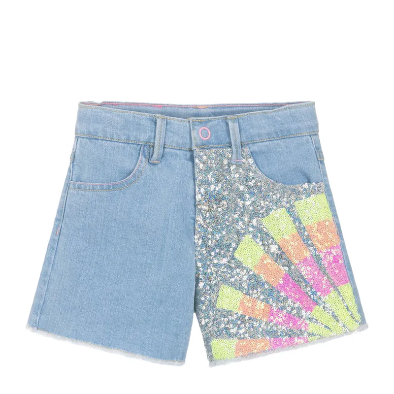 Sequined denim shorts