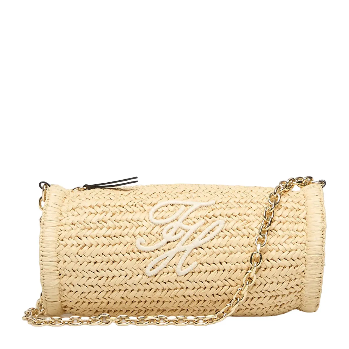 Straw shoulder bag with chain strap