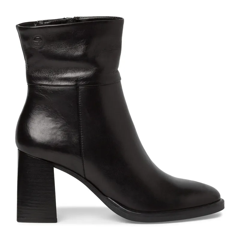 Block heel leather ankle boots