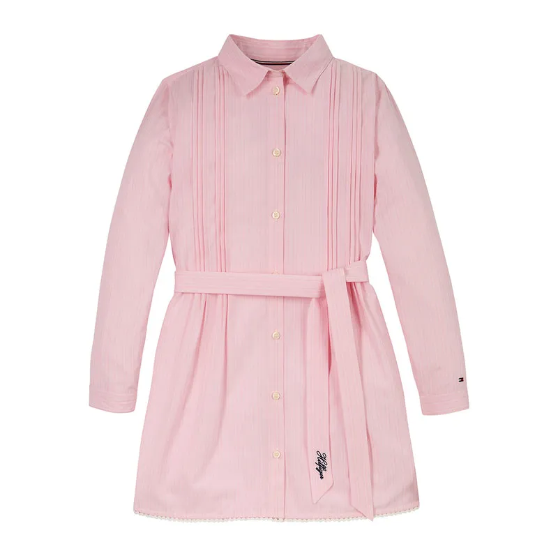 Cotton dress with belt at the waist
