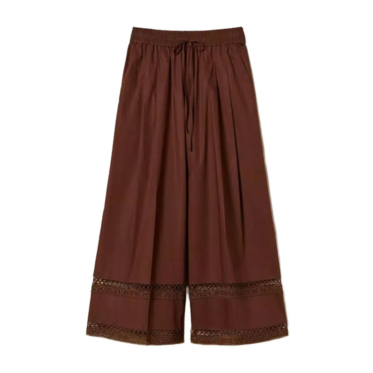 Women's wide-leg poplin pants with embroidery