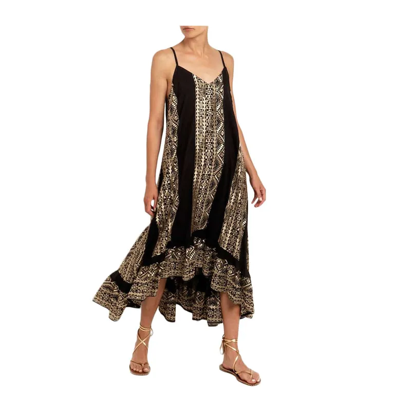Maxi dress with asymmetrical hem