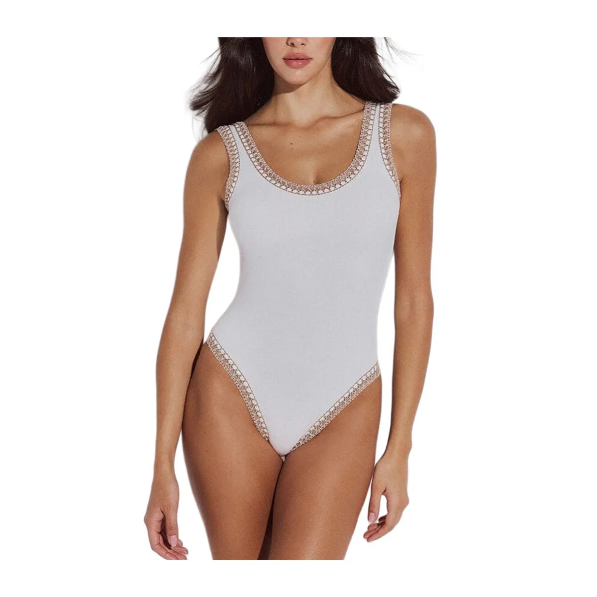 One-piece swimsuit with crocheted lace
