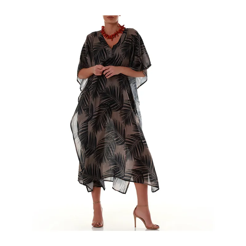 African Ovation printed long kaftan V-neckline