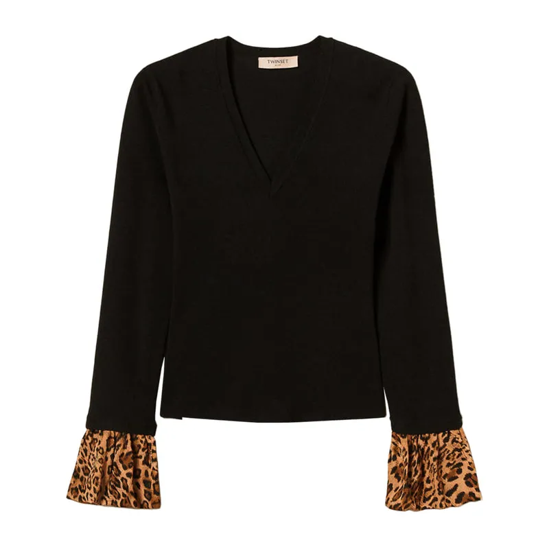 Sweater with animal print inserts