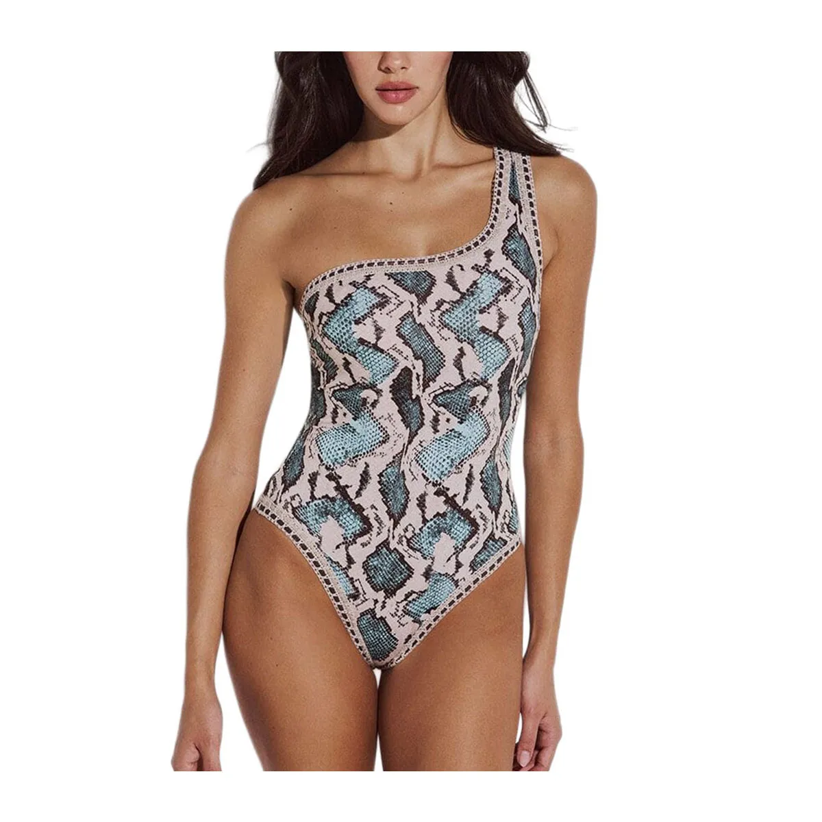 One-shoulder animal print one-piece swimsuit