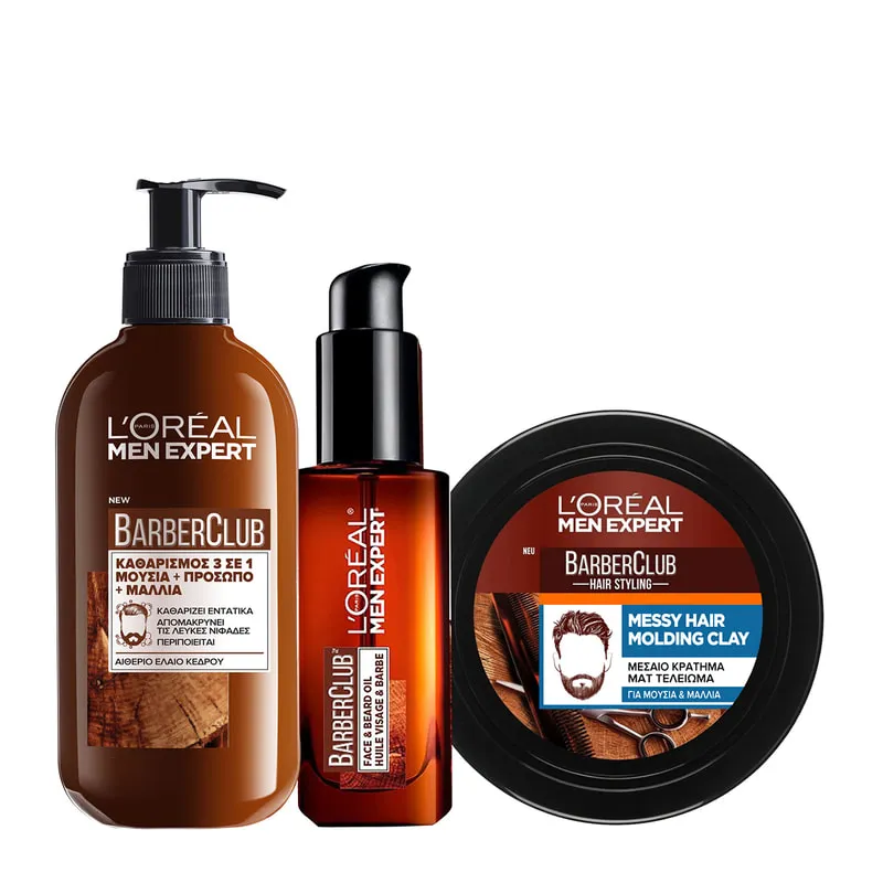 Barber Club Movember Complete Care Routine with Cleanser, Oil & Clay for Beard & Hair