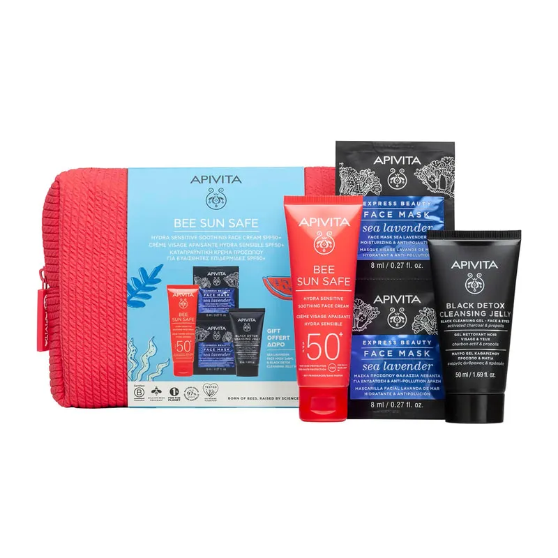 Bee Sun Safe Soothing Face Cream For Sensitive Skin Spf50 & Gift Mini Black Cleansing Gel & Sea Lavender Face Mask