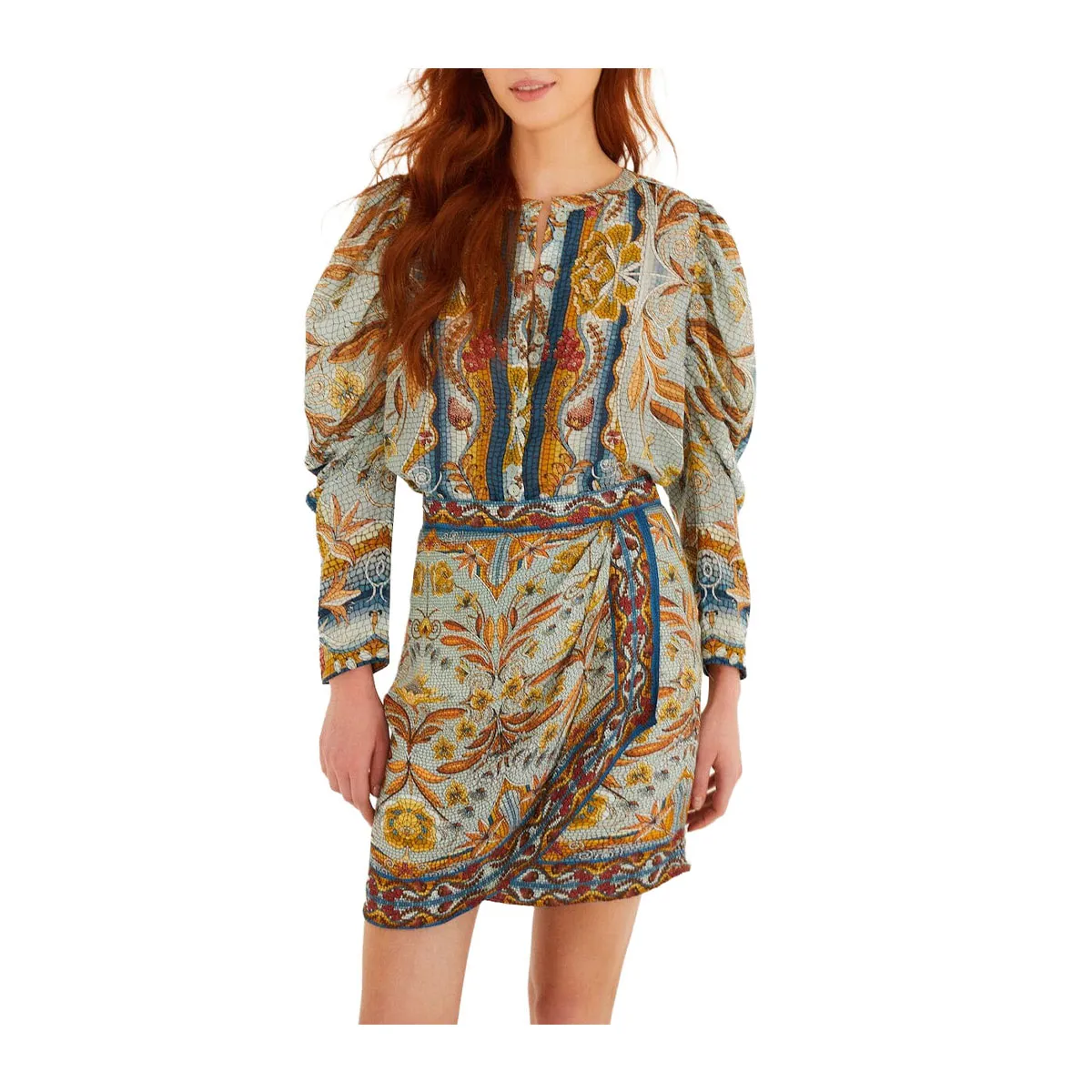 Blue mosaic garden blouse