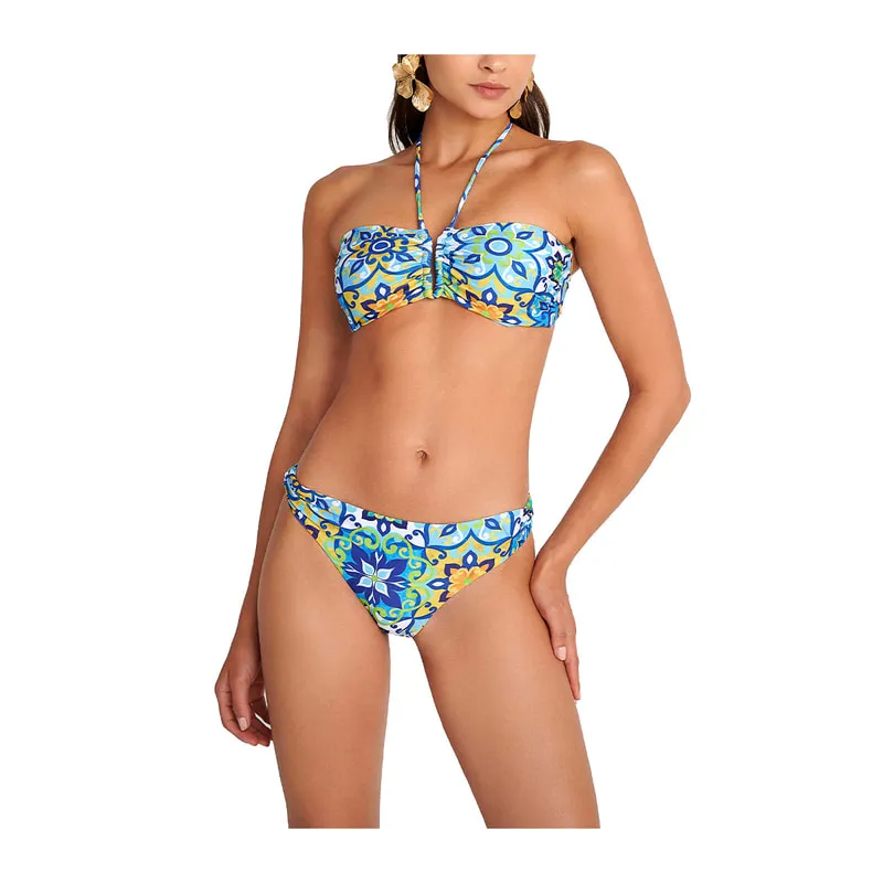 Blue Tiles shirred strapless bikini top