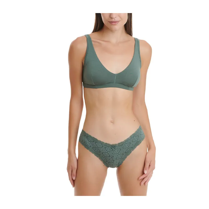 Printed bamboo brazilian brief with lace trim 2 pack