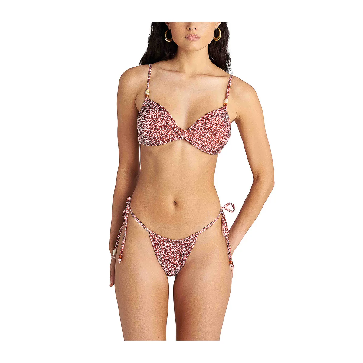 Bronze pixel double face twisted triangle bikini top
