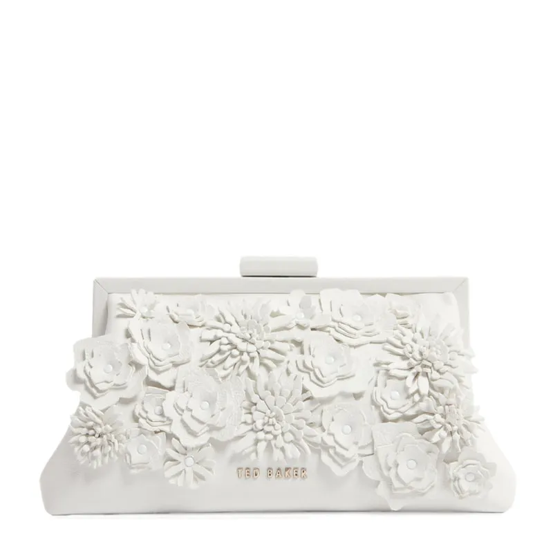 Flower applique faux leather clutch bag FIORELL
