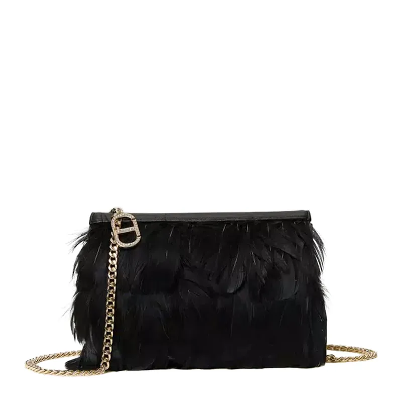 Clutch bag with feathers and Oval T rhinestones